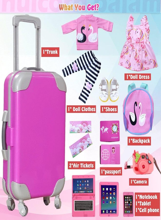 ARTST 14-Inch-Girl-Doll-Travel-Suitcase-Play-Set Doll- Clothes- Accessories Including Luggage Cute Backpack 2 Sets of Clothes- Shoes Camera Computer Phone Tablet Passport (14 inch) - Image 2